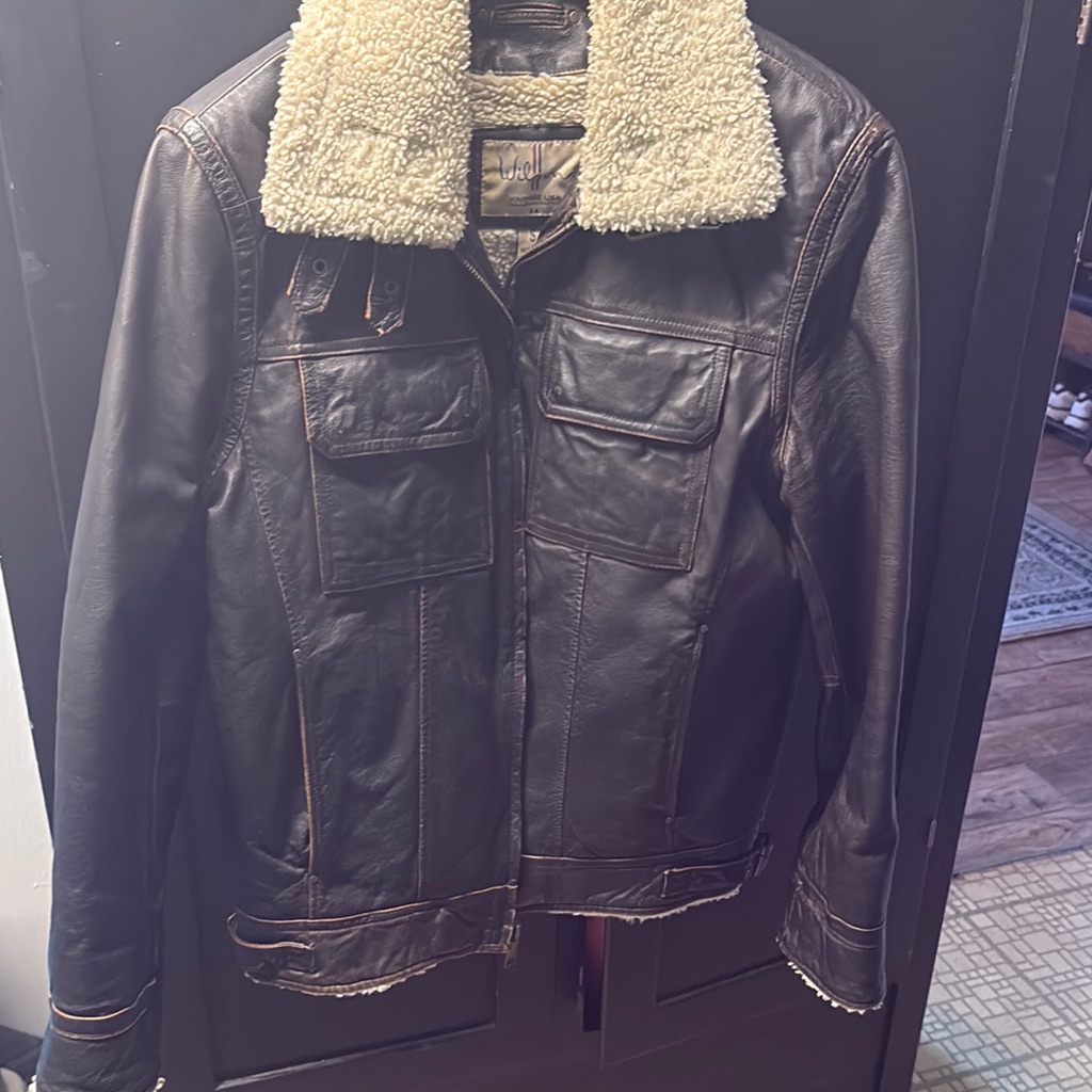 Brown Leather Jacket With Shearling Collar